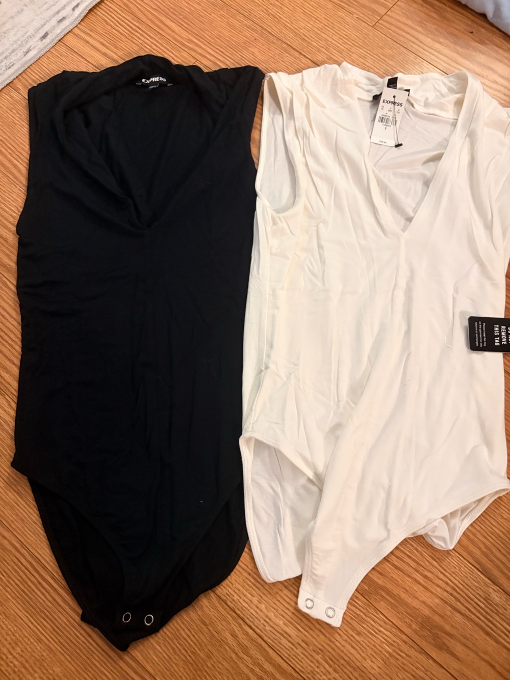Express women’s V-Neck Bodysuit Tank Tops in Black and White - 2 Pack